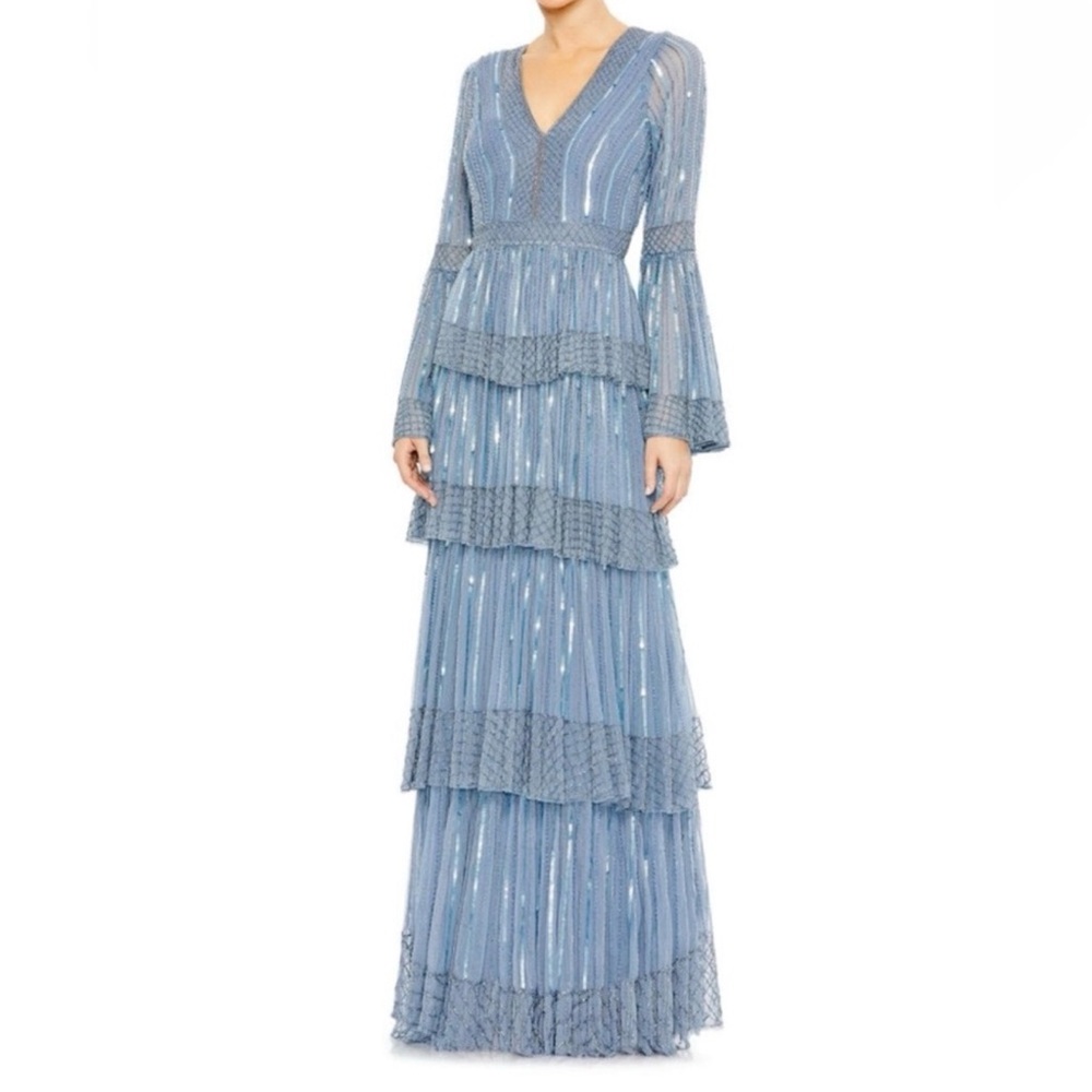 Mac duggal Elegant Blue Tiered Maxi Dress size 10